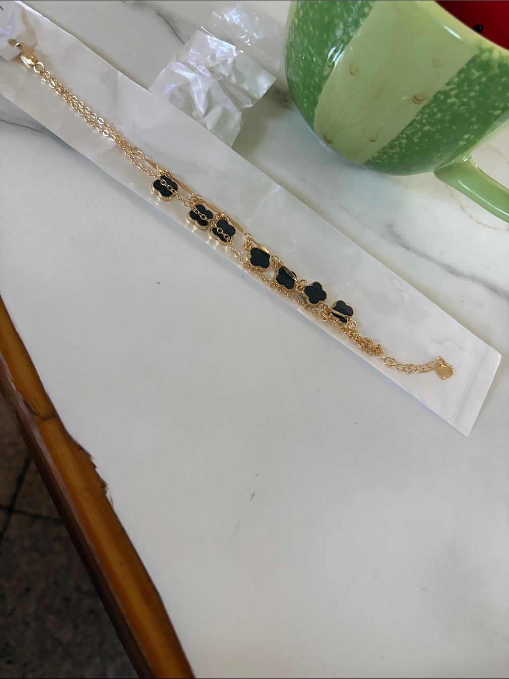 Gold Plated Black Clover Chain Bracelet